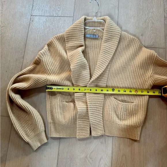 Vince Women's Tan Ribbed Knitted Cashmere/Wool Blend Cardigan Sweater - Picture 3 of 7